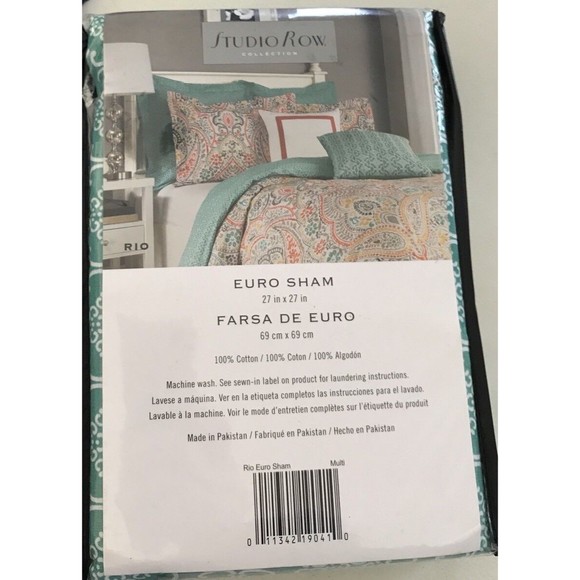 New Studio Row Rio Collection Modern Euro Pillow Case Sham Green Cotton 27x 27 - Picture 2 of 3